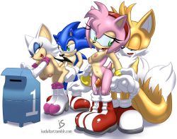 Rule 34 | 2boys, 2girls, amy rose, cum, furry, tails (sonic), multiple boys, multiple girls, nude, orgasm, rouge the bat, sega, sex, simple background, sonic (series), sonic the hedgehog, uncensored