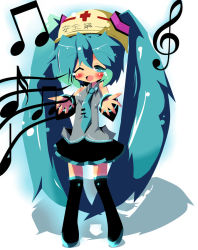 Rule 34 | 1girl, 2011 sendai earthquake and tsunami, aqua eyes, aqua hair, bad id, bad pixiv id, beamed quavers, detached sleeves, dragonbead, fang, hat, hatsune miku, long hair, miniskirt, musical note, necktie, one eye closed, outstretched arms, skirt, solo, thighhighs, treble clef, twintails, very long hair, vocaloid, wink, zettai ryouiki