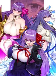 Rule 34 | 4girls, armored boots, bandage over one eye, bandages, bb (fate), bb (fate/extra), belt collar, black coat, black skirt, blue eyes, blush, boots, breasts, claws, closed mouth, coat, collar, cropped jacket, fate/extra, fate/extra ccc, fate/grand order, fate (series), gloves, hair ribbon, high-waist skirt, highres, holding, holding wand, huge breasts, jacket, juliet sleeves, kingprotea (fate), large breasts, leotard, licking lips, long hair, long sleeves, looking at viewer, meltryllis (fate), meltryllis (third ascension) (fate), multiple girls, navel, neck ribbon, ninoude (ninoude44), o-ring, o-ring top, open clothes, open coat, open mouth, passionlip (fate), passionlip (third ascension) (fate), pink ribbon, pink skirt, popped collar, puffy sleeves, purple eyes, purple hair, red ribbon, ribbon, sideboob, skirt, sleeves past fingers, sleeves past wrists, small breasts, smile, thighs, tongue, tongue out, very long hair, wand, white gloves, white jacket, white legwear, white leotard, white ribbon