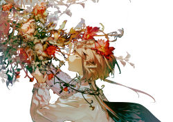 Rule 34 | 1girl, absurdres, brown hair, bush, closed mouth, commentary, closed eyes, flower, from side, highres, leaf, lobelia (saclia), long sleeves, original, pointy ears, red flower, shirt, short hair, solo, upper body, white shirt
