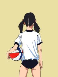 Rule 34 | 1girl, ass, ball, basketball, basketball (object), black hair, buruma, from behind, gym uniform, original, shirt, skiplure, solo, twintails, white shirt