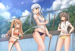 Rule 34 | &gt; &lt;, 404 (girls&#039; frontline), 4girls, :d, > <, bikini, bikini under clothes, black bikini, blue sky, breasts, brown eyes, brown hair, chain-link fence, cleavage, cloud, cloudy sky, collarbone, commentary, cross hair ornament, day, empty pool, fence, front-tie top, g11 (girls&#039; frontline), girls&#039; frontline, green eyes, grey hair, hair ornament, hairclip, halterneck, highres, hk416 (girls&#039; frontline), kurisu-kun, large breasts, lens flare, long hair, looking at another, lying, medium breasts, multiple girls, navel, no pants, on side, one side up, open mouth, orange bikini, outdoors, pool, scar, scar across eye, scar on face, school swimsuit, see-through, shirt, short sleeves, side-tie bikini bottom, sky, sleeping, smile, standing, stomach, string bikini, sunlight, swimsuit, thighs, twintails, ump45 (girls&#039; frontline), ump9 (girls&#039; frontline), wet, wet clothes, wet shirt, white shirt, xd, yellow bikini