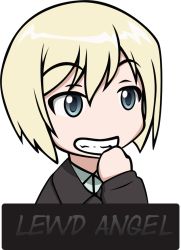Rule 34 | 00s, 1girl, blonde hair, blue eyes, chibi, erica hartmann, grin, highres, short hair, smile, solo, strike witches, transparent, vector trace, world witches series