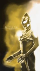 Rule 34 | 1boy, absurdres, alien, bad id, bad pixiv id, character name, color timer, commentary request, english text, glitter tiga, glowing, highres, solo, tokusatsu, ultra series, ultraman tiga, ultraman tiga (series), white eyes, yellow theme, zenokidon