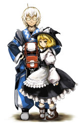 Rule 34 | 1boy, 1girl, ahoge, blonde hair, bow, curiosities of lotus asia, dress, glasses, happy, hat, hat bow, height difference, kirisame marisa, laboto, long hair, long sleeves, morichika rinnosuke, pigeon-toed, short hair, silver hair, sleeves past wrists, smile, touhou, witch, witch hat, yellow eyes
