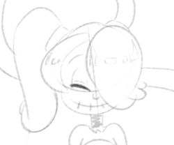 Rule 34 | 1girl, female focus, hair over one eye, lowres, monochrome, skullgirls, smile, solo, squigly (skullgirls), stitched mouth, stitches, white background, zombie