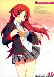 Rule 34 | 1girl, absurdres, asymmetrical hair, blazer, blush, bra, cosplay, hair ribbon, highres, lingerie, little busters!, mouth hold, nagase ayumu, open clothes, open shirt, panties, plaid, plaid skirt, red eyes, red hair, ribbon, school uniform, shirt, skirt, solo, time leap, underwear, undressing, watanabe akio