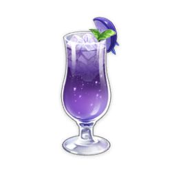 Rule 34 | artist request, commentary, cup, drink, drinking glass, english commentary, food, food focus, fruit, game cg, garnish, genshin impact, ice, ice cube, leaf, lowres, no humans, official art, purple theme, simple background, still life, third-party source, transparent background