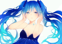Rule 34 | 1girl, aqua hair, blue eyes, blue hair, hatsune miku, jewelry, long hair, lpip, matching hair/eyes, necklace, solo, twintails, vocaloid, white background