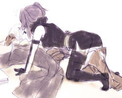 Rule 34 | 1boy, 1girl, all fours, arm support, belt, black eyes, blue gloves, blush, book, boots, bridal garter, brown gloves, couple, cynthia (fire emblem), dress, elbow gloves, fire emblem, fire emblem awakening, frills, from behind, girl on top, gloves, hand on another&#039;s hip, hetero, hood, hooded jacket, jacket, kisano (otpr), knee boots, leg between thighs, lying, morgan (fire emblem), morgan (male) (fire emblem), nintendo, on back, pants, puffy pants, short dress, short twintails, side slit, simple background, sketch, sleeveless, sweat, thigh boots, thighhighs, twintails, wavy hair, white background, zettai ryouiki