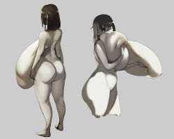 Rule 34 | 1girl, absurdres, ass, black hair, breasts squeezed together, breasts, gigantic breasts, highres, naze, nude, sagging breasts, short hair, thick thighs, thighs