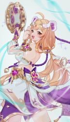 Rule 34 | 1girl, :d, ahoge, arabian clothes, arin (1010 ssu), back, bear hair ornament, breasts, hair ornament, highres, holding, holding instrument, honkai (series), honkai impact 3rd, instrument, jewelry, large breasts, long hair, low ponytail, multiple rings, music, open mouth, orange eyes, orange hair, paw ornament, playing instrument, ring, siole, smile, solo, standing, susannah manatt, susannah manatt (valkyrie quicksand), upper body, very long hair