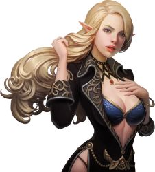 Rule 34 | 1girl, artist request, bangle, blonde hair, bracelet, breasts, chaos online, elena (chaos online), grey eyes, jewelry, large breasts, long hair, looking at viewer, official art, parted lips, pointy ears, solo, transparent background