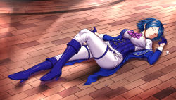 Rule 34 | 1girl, absurdres, blue hair, breasts, corset, elisabeth blanctorche, closed eyes, gloves, high heels, highres, large breasts, snk, the king of fighters, the king of fighters xv, torn clothes