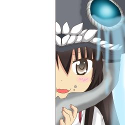 Rule 34 | 1girl, abyssal ship, akagi (kancolle), brown eyes, brown hair, cosplay, crying, crying with eyes open, eating, headgear, japanese clothes, kantai collection, looking at viewer, nagineko, open mouth, peeking out, solo, streaming tears, tears, teeth, tentacles, transparent background, wo-class aircraft carrier, wo-class aircraft carrier (cosplay)