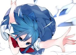 Rule 34 | 1girl, blue eyes, blue hair, cirno, closed mouth, commentary request, hair between eyes, highres, ikurauni, looking at viewer, short hair, solo, touhou, v-shaped eyebrows