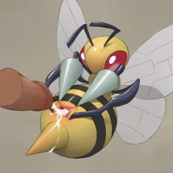 Rule 34 | 1girl, aftersex, antennae, beedrill, beige background, blank eyes, blush, clitoris, creatures (company), cum, cum in pussy, cum string, cumdrip, disembodied penis, erection, full body, furry, furry female, game freak, gen 1 pokemon, highres, insect wings, nintendo, penis, pokemon, pokemon (creature), presenting, pussy, red eyes, shiny skin, simple background, solo, spread pussy, stinger, uncensored, wings, youjo modoki