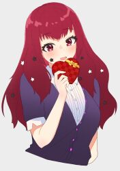 Rule 34 | 1girl, absurdres, black cardigan, candy, cardigan, casual, chocolate, chocolate heart, cropped torso, fire emblem, fire emblem engage, food, hair ornament, heart, highres, keaworks, long hair, nintendo, red eyes, red hair, ribbed shirt, shirt, star (symbol), star hair ornament, valentine, yunaka (fire emblem)