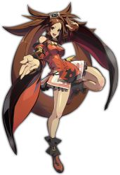 Rule 34 | 1girl, arc system works, bare shoulders, boots, breasts, brown eyes, brown hair, china dress, chinese clothes, detached sleeves, dress, female focus, full body, guilty gear, guilty gear xrd, guilty gear xrd: revelator, hair ornament, kuradoberi jam, large breasts, leg up, legs, long hair, miniskirt, official art, open hands, open mouth, skirt, smile, solo, transparent background, very long hair
