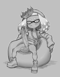 Rule 34 | + +, 1girl, bean bag chair, beanie, blush, collarbone, crown, cum, dripping, erection, futanari, grey background, greyscale, hat, highres, inkling, jewelry, large penis, looking at viewer, makinakid, medium hair, mole, mole under mouth, monochrome, necklace, nintendo, pearl (splatoon), penis, ring, shoes, simple background, sitting, sleeves past wrists, smile, sneakers, solo, splatoon (series), splatoon 2, spread legs, testicles, veins, veiny penis