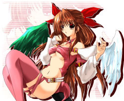 Rule 34 | 1girl, alternate color, arc system works, asymmetrical wings, bow, breasts, brown hair, choker, dizzy (guilty gear), guilty gear, hair bow, long hair, red eyes, sitting, solo, tail, thighhighs, underboob, wings, zoom layer
