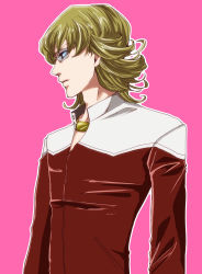 Rule 34 | 10s, 1boy, barnaby brooks jr., blonde hair, boketsu (okuren), glasses, green eyes, highres, jacket, jewelry, male focus, necklace, red jacket, simple background, solo, tiger &amp; bunny