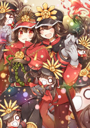 Rule 34 | 1boy, 1girl, absurdres, belt, belt buckle, black hair, blush, buckle, chibi, closed eyes, commentary request, fate/grand order, fate (series), gloves, hair between eyes, hat, highres, long hair, looking at another, oda nobukatsu (fate), oda nobunaga (fate), oda nobunaga (koha-ace), open mouth, pants, pixiv fate/grand order contest 2, red eyes, standing, yui (tamagohan)