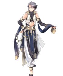 Rule 34 | 1boy, abs, bare shoulders, brown eyes, fire emblem, fire emblem awakening, fire emblem heroes, full body, grey hair, highres, inigo (fire emblem), male focus, midriff, navel, nintendo, official art, one eye closed, solo, standing, transparent background