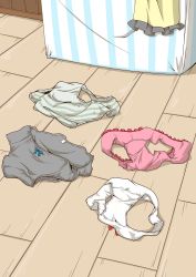 Rule 34 | black panties, bow, bow panties, commentary request, frilled sleeves, frills, indoors, no humans, panties, pink panties, still life, striped clothes, striped panties, touhou, underwear, unworn panties, white panties, wooden floor, zannen na hito