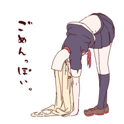 Rule 34 | 10s, 1girl, all fours, black serafuku, blonde hair, female focus, flat color, full body, hair flaps, hands on floor, kantai collection, long hair, mikeco, miniskirt, pleated skirt, profile, school uniform, serafuku, shirt down, simple background, skirt, solo, translation request, white background, yuudachi (kancolle), yuudachi kai ni (kancolle)