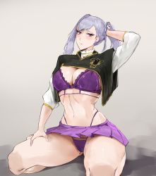 Rule 34 | 1girl, absurdres, ass, bikini, black clover, bra, breasts, highres, huge ass, kisou (kisou00), large breasts, lingerie, miniskirt, noelle silva, panties, purple bikini, purple bra, purple panties, silver hair, skirt, solo, swimsuit, thick thighs, thighs, twintails, underwear, wide hips