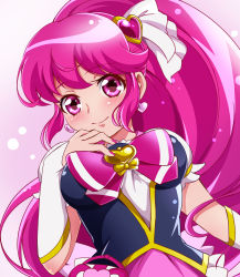 Rule 34 | 10s, 1girl, absurdres, aino megumi, bad id, bad pixiv id, blush, bow, breasts, brooch, cure lovely, earrings, happinesscharge precure!, heart, heart brooch, heart earrings, highres, jewelry, long hair, looking at viewer, magical girl, medium breasts, nail polish, pink bow, pink eyes, pink hair, ponytail, precure, sharumon, smile, solo, wide ponytail