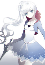 Rule 34 | 1girl, 6 yin, grey eyes, hair ornament, holding, jewelry, long hair, looking at viewer, necklace, rwby, scar, side ponytail, solo, sword, weapon, weiss schnee, white background, white hair