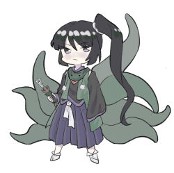 Rule 34 | 1other, adagumo no yaorochi, androgynous, bare shoulders, black hair, black kimono, black sleeves, blue hakama, blunt bangs, blunt ends, bottle opener, closed mouth, commentary, dated commentary, detached sleeves, frown, full body, green jacket, green scarf, grey eyes, hakama, hand on hilt, high side ponytail, jacket, japanese clothes, jishixingle1029, kimono, len&#039;en, long hair, long sleeves, multiple tails, open clothes, open jacket, other focus, pale skin, pom pom (clothes), red scarf, scarf, sheath, sheathed, sleeveless, sleeveless jacket, snake tail, socks, solo, tail, tasouken, very long hair, white background, white socks, wide sleeves
