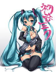 Rule 34 | 1girl, bad id, bad pixiv id, blue eyes, blue hair, blush, grabbing another&#039;s breast, breasts, clothes lift, detached sleeves, grabbing, grabbing own breast, hatsune miku, hip focus, imazon, long hair, matching hair/eyes, mouth hold, necktie, panties, plump, skirt, skirt lift, small breasts, solo, thighhighs, twintails, underwear, very long hair, vocaloid, wide hips