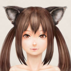 Rule 34 | 1girl, animal ears, bad id, bad pixiv id, black hair, brown eyes, cat ears, cat girl, female focus, gradient background, k-on!, lips, long hair, looking at viewer, nakano azusa, portrait, realistic, solo, sonobe, twintails