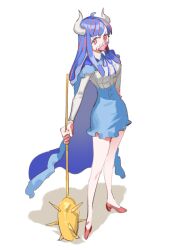 Rule 34 | 1girl, ahoge, blue cape, blue hair, blue skirt, cape, club, club (weapon), collared shirt, covered mouth, curled horns, dinosaur girl, full body, holding club, holding weapon, horns, jewelry, long hair, mask, mouth mask, multicolored hair, necklace, one piece, pink eyes, pink hair, pink mask, raine (acke2445), red footwear, shirt, shirt tucked in, skirt, solo, spiked club, standing, streaked hair, ulti (one piece), weapon, white shirt
