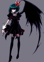 Rule 34 | 10s, 1girl, asymmetrical clothes, black dress, black neckwear, blue eyes, bob cut, boots, dark precure, dress, eyelashes, green hair, grey background, heartcatch precure!, high heel boots, high heels, magical girl, one eye closed, precure, serious, shirono, short hair, simple background, sketch, solo, standing, thigh boots, thighhighs, zettai ryouiki