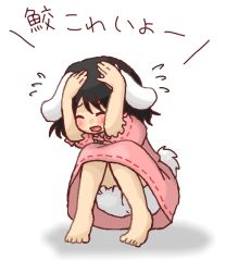 Rule 34 | 1girl, animal ears, bad id, bad pixiv id, barefoot, bloomers, charisma guard, closed eyes, cowering, feet, female focus, inaba tewi, panties, pantyshot, solo, squatting, toes, touhou, translated, underwear, wion