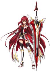 Rule 34 | 1girl, artist request, asymmetrical clothes, belt, black footwear, black neckwear, braid, choker, closed mouth, coat, elesis (elsword), elsword, full body, gloves, grand master (elsword), hair over one eye, highres, holding, holding sword, holding weapon, long hair, looking to the side, official art, red eyes, red hair, shoes, single pantsleg, skin tight, smile, solo, standing, sword, tattoo, weapon, white coat