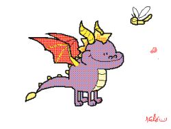 Rule 34 | animated, animated gif, border, bouncing, breath weapon, breathing fire, bug, closed eyes, closed mouth, dragonfly, fire, flipnote studio (medium), from side, insect, keke (kokorokeke), looping animation, lowres, signature, smile, sparx (spyro), spyro (series), spyro the dragon, white border