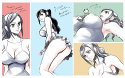 Rule 34 | 1girl, ass, bent over, black hair, breasts, chikaburo, curvy, from behind, huge ass, huge breasts, looking back, nico robin, one piece, ponytail, solo, translation request, wide hips