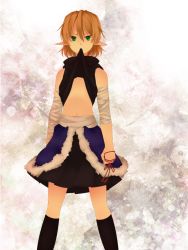 Rule 34 | 1girl, bandages, black shirt, black skirt, black socks, blonde hair, clothes lift, commentary request, feet out of frame, flat chest, green eyes, hair between eyes, kneehighs, lifted by self, looking at viewer, mizuhashi parsee, mouth hold, pleated skirt, pointy ears, red ribbon, ribbon, safai, shirt, shirt lift, short hair, skirt, socks, solo, touhou