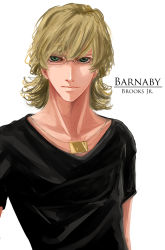 Rule 34 | 10s, 1boy, bad id, bad pixiv id, barnaby brooks jr., blonde hair, glasses, green eyes, jacket, jewelry, kanmuri, kanmuri (cloud-ff7), male focus, necklace, shirt, solo, t-shirt, tiger &amp; bunny