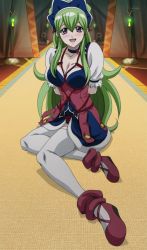 Rule 34 | 1boy, bdsm, blush, bondage, bound, breasts, cleavage, green hair, highres, ixion saga, large breasts, legs, maid, mariandale, naughty face, newhalf, shibari, stitched, thighhighs, third-party edit, trap
