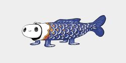 Rule 34 | absurdres, costume, creature, fish costume, gregor (tsurunoka), highres, koinobori, looking at viewer, no humans, original, simple background, smile, tsumetai (tsurunoka), white background, windsock