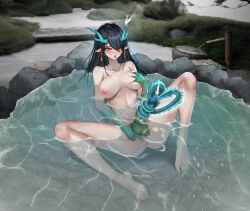Rule 34 | 1girl, absurdres, ahegao, anus, aqua skin, arknights, ass, bare shoulders, black hair, blush, breasts, completely nude, dragon horns, dragon tail, dusk (arknights), earrings, erection, futanari, futanari masturbation, gins, grabbing own breast, highres, horns, jewelry, large breasts, large penis, long hair, masturbation, multiple girls, navel, nipples, nude, open mouth, orange eyes, partially submerged, penis, pointy ears, solo, sounding, spread legs, tail, testicles, tongue, tongue out, urethral insertion