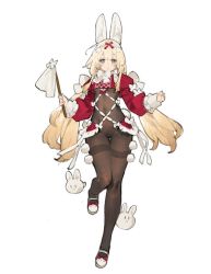 Rule 34 | 1girl, animal ears, blonde hair, blush, bodystocking, breasts, crop top, duster, full body, hairband, long hair, long sleeves, looking at viewer, mary janes, original, parted lips, pom pom (clothes), rabbit, rabbit ears, rabbit tail, red shirt, shirt, shoes, simple background, small breasts, solo, starshadowmagician, tail, twintails, underboob, white background, yellow eyes