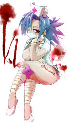 Rule 34 | + +, 1girl, blood, blood splatter, blue hair, breasts, character name, choker, cleavage, collarbone, crossed legs, gloves, half-closed eyes, hanging breasts, hat, large breasts, latex, latex gloves, leg wrap, looking at viewer, mask, mouth mask, mtk hoshi, nurse cap, ponytail, red eyes, sitting, skullgirls, solo, surgical mask, valentine (skullgirls), white background
