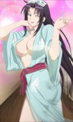 Rule 34 | 1girl, breasts, highres, japanese clothes, kazehana, kimono, large breasts, long hair, purple hair, sekirei, smile, solo, standing, wink, yukata